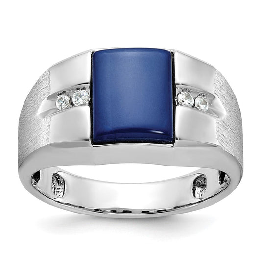 14k White Gold Men's Gemstone and Diamond Satin Ring Mounting