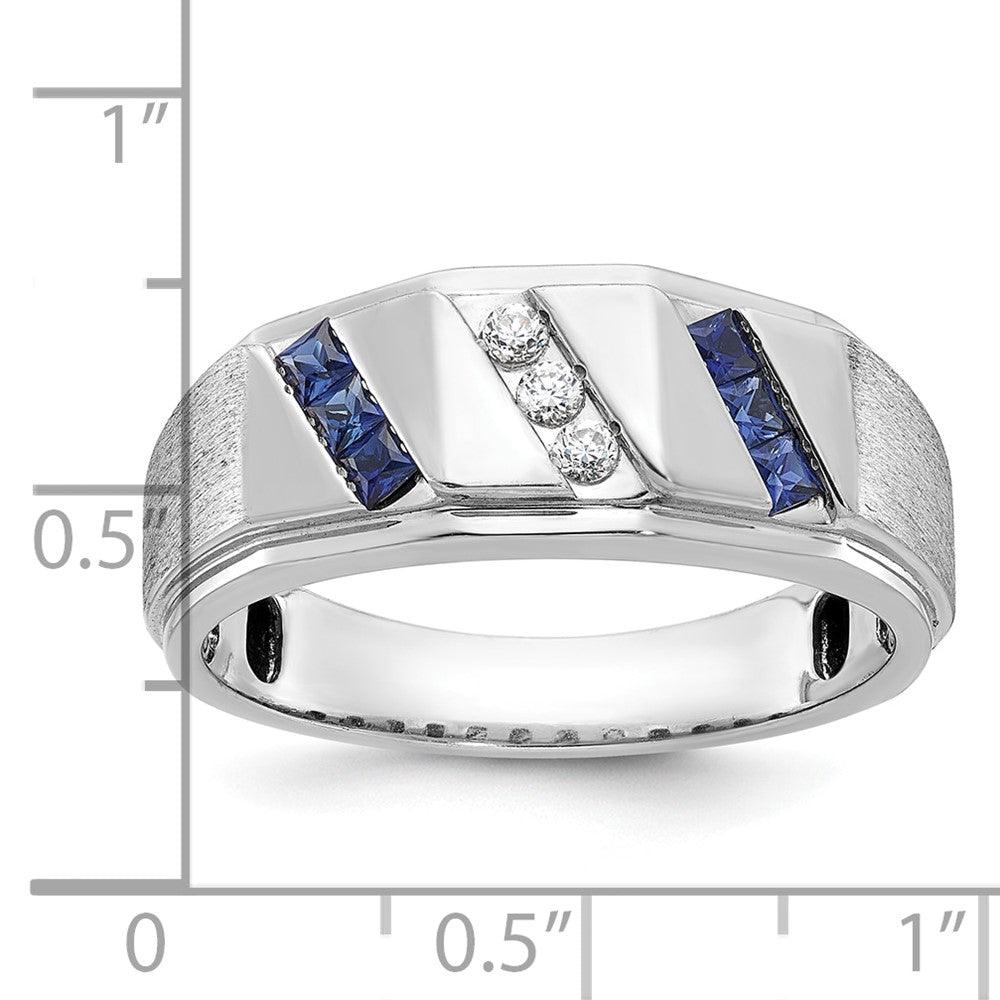 14k White Gold Men's Satin Sapphire/Diamond Ring Mounting