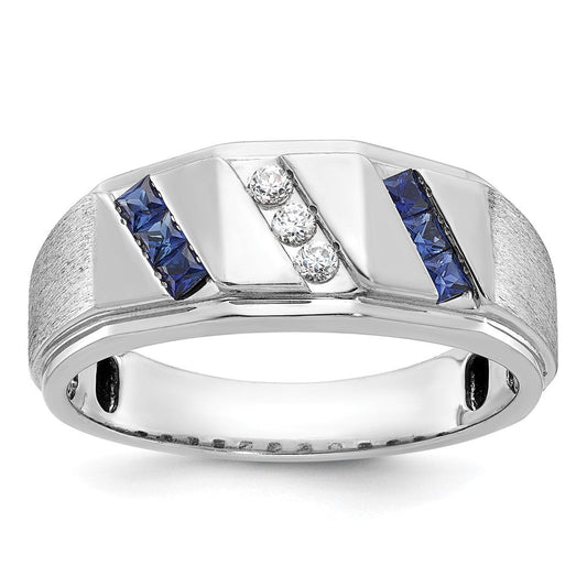 14k White Gold Men's Satin Sapphire/Diamond Ring Mounting