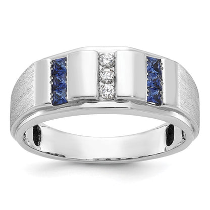 14k White Gold Men's Satin Sapphire/Diamond Ring Mounting
