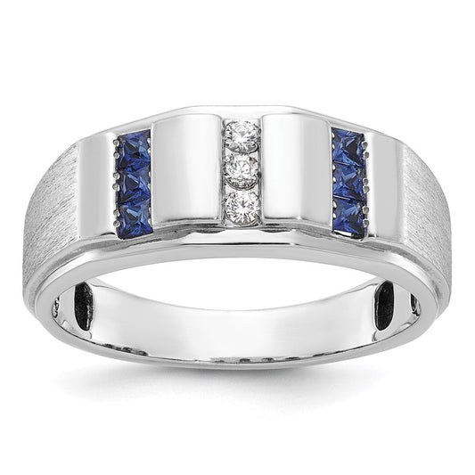 14k White Gold Men's Satin Sapphire/Diamond Ring Mounting