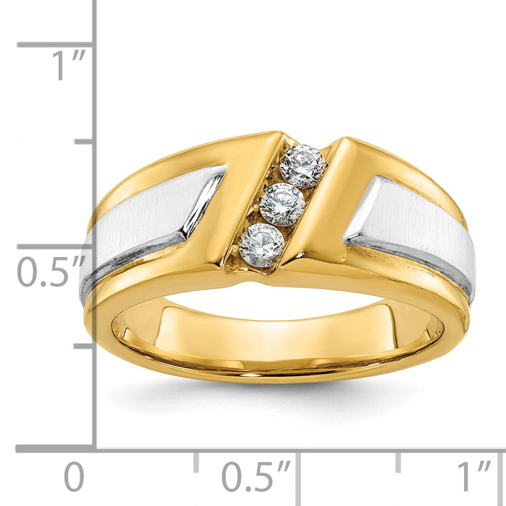 14k Two-tone Gold Men's Polished and Satin 1/4 carat Diamond Complete Ring