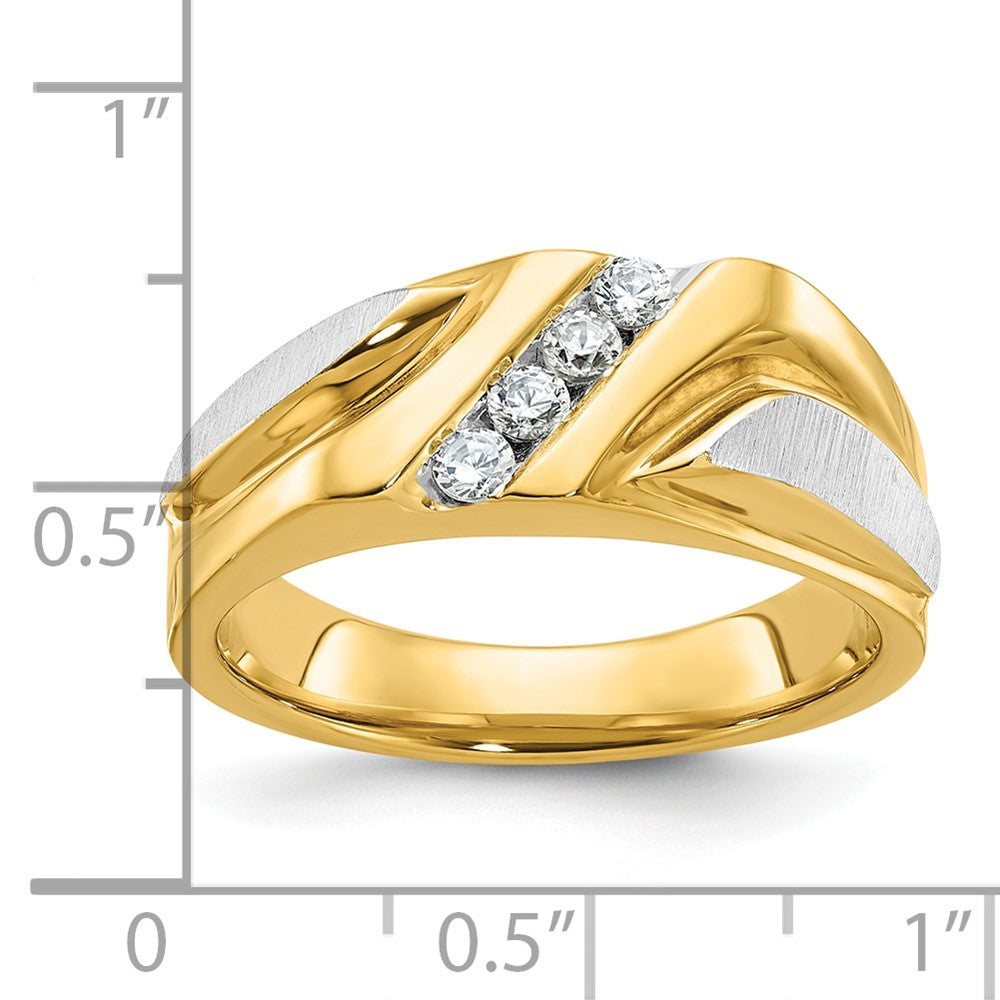14k Two-tone Gold Men's Polished and Satin 1/4 carat Diamond Complete Ring