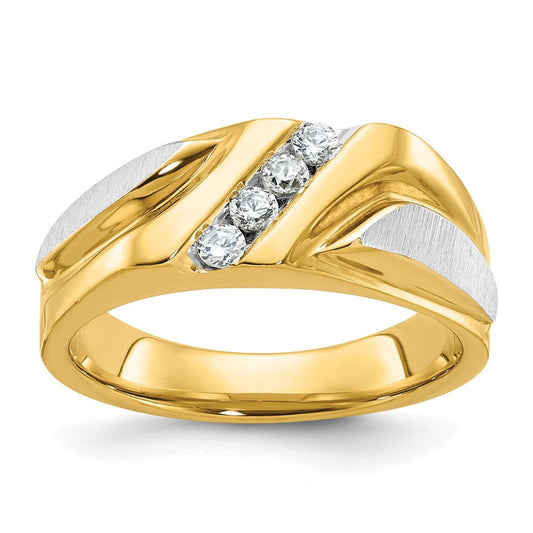 14k Two-tone Gold Men's Polished and Satin 1/4 carat Diamond Complete Ring