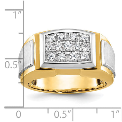 14k Two-tone Gold Men's Satin 1/2 carat Diamond Cluster Complete Ring