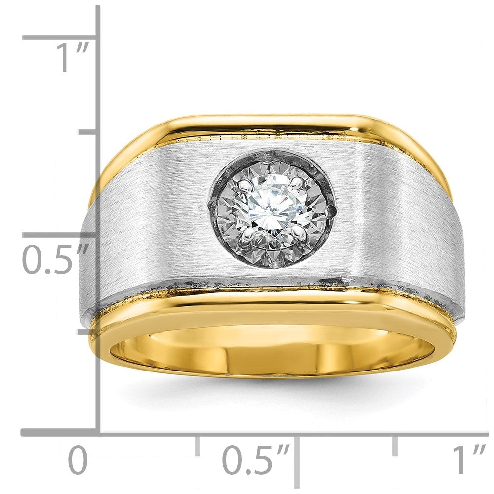 14k Two-tone Gold Men's Polished and Satin 3/8 carat Diamond Complete Ring