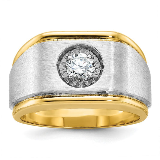 14k Two-tone Gold Men's Polished and Satin 3/8 carat Diamond Complete Ring