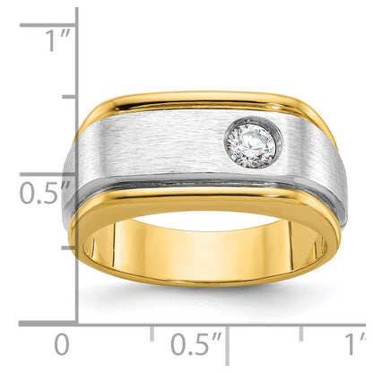 14k Two-tone Gold Men's Polished and Satin 1/4 carat Diamond Complete Ring