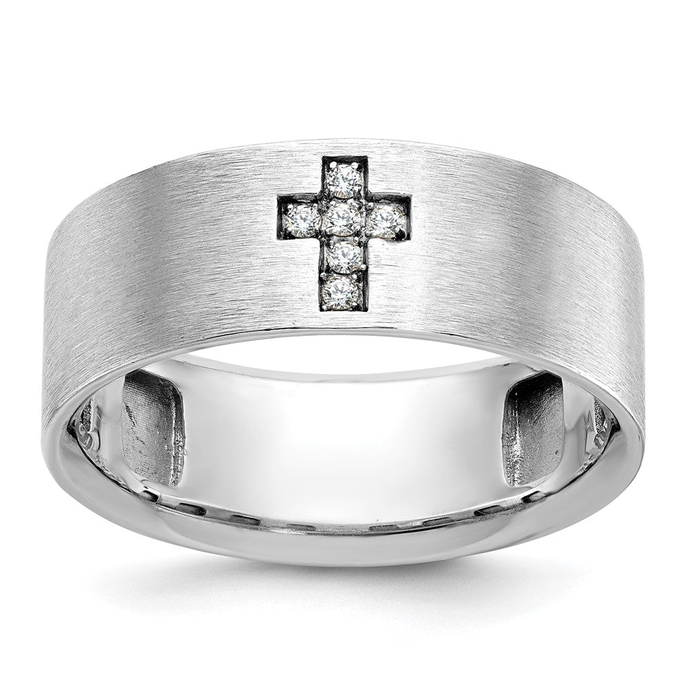 14k White Gold Men's Cross Satin Diamond Ring Mounting