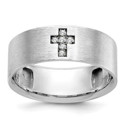 14k White Gold Men's Cross Satin Diamond Ring Mounting