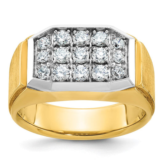 14k Yellow u0026 Rhodium Gold with White Rhodium Men's Satin 1 carat Diamond Complete Ring