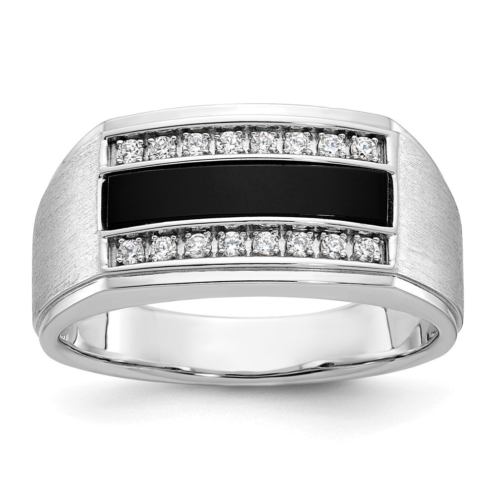 14k White Gold Men's Satin Onyx and Diamond Ring Mounting