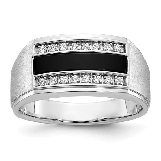 14k White Gold Men's Satin Onyx and Diamond Ring Mounting