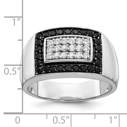 14k White Gold Men's 1 carat Black and White Diamond Complete Ring