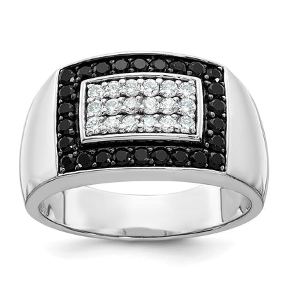 14k White Gold Men's 1 carat Black and White Diamond Complete Ring