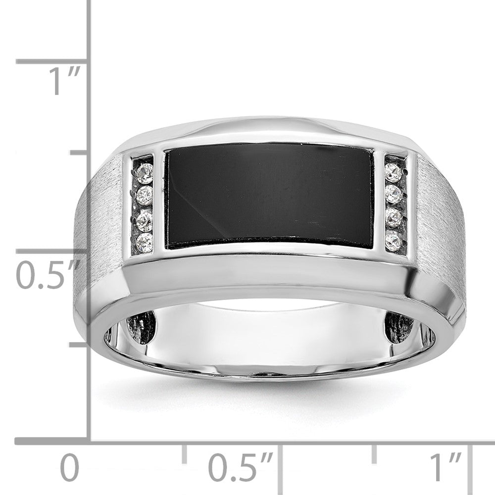 14k White Gold Men's Satin Onyx and 1/15 carat Diamond Complete Ring