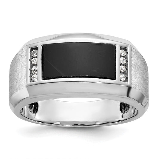 14k White Gold Men's Satin Onyx and Diamond Ring Mounting