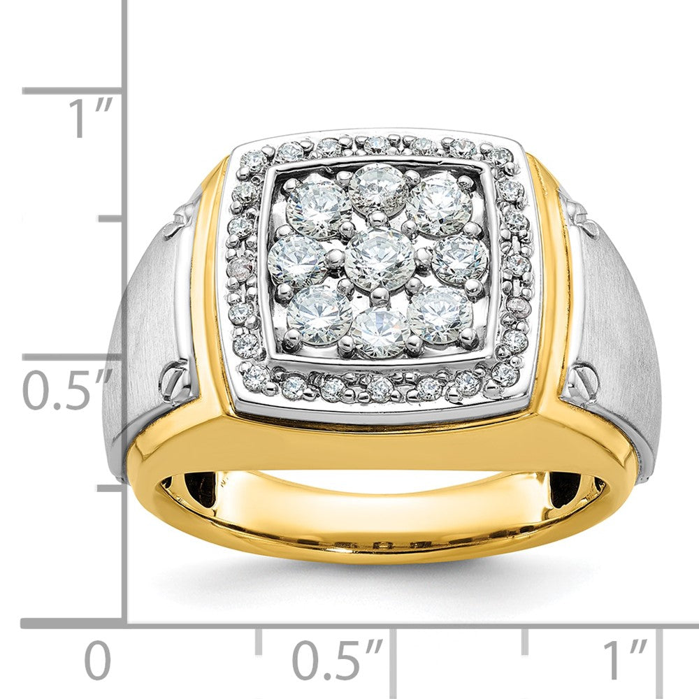 14k Two-tone Gold Men's Polished and Satin 1 carat Diamond Complete Ring