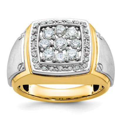 14k Two-tone Gold Men's Polished and Satin 1 carat Diamond Complete Ring