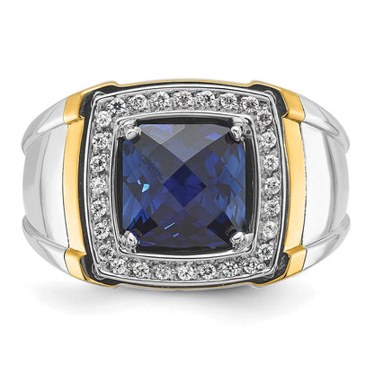 14k Two-tone Gold Men's Created Sapphire and 1/3 carat Diamond Complete Ring