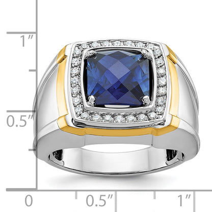 14k Two-tone Gold Men's Created Sapphire and 1/3 carat Diamond Complete Ring