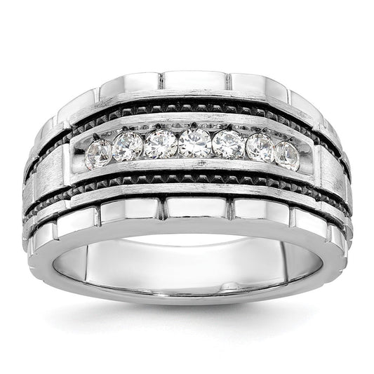 14k White Gold Men's Polished and Satin Diamond Ring Mounting