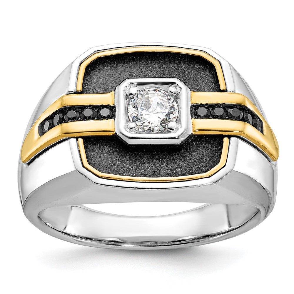 14k Two-tone Gold Men's Polished and Satin Diamond Ring Mounting