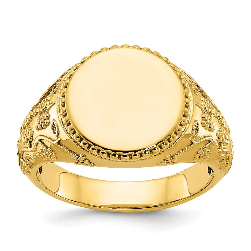 14k Yellow Gold 12.5x12.5mm Men's Round Signet Ring