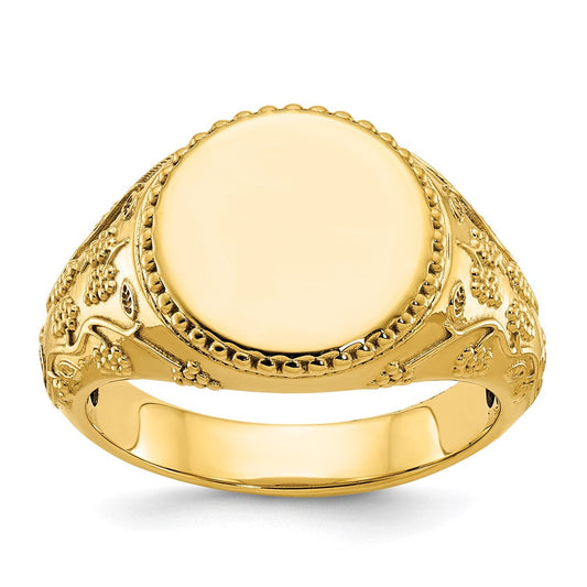 14k Yellow Gold 12.5x12.5mm Men's Round Signet Ring