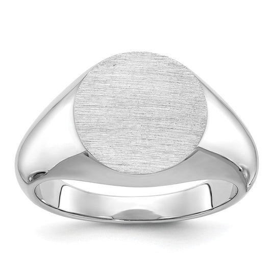 14k White Gold 16x14mm Men's Round Signet Ring