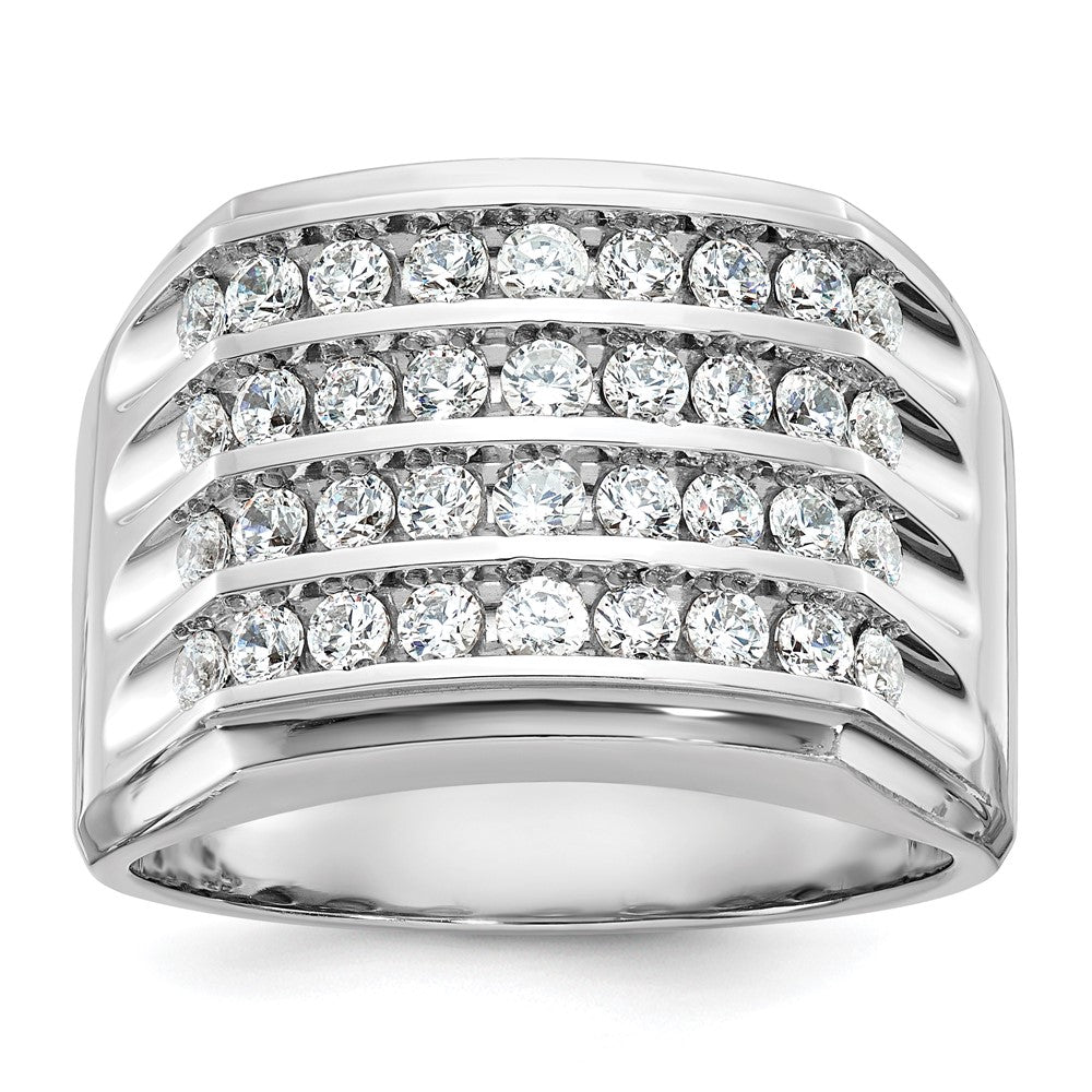 14k White Gold Men's Four-row Diamond Ring Mounting