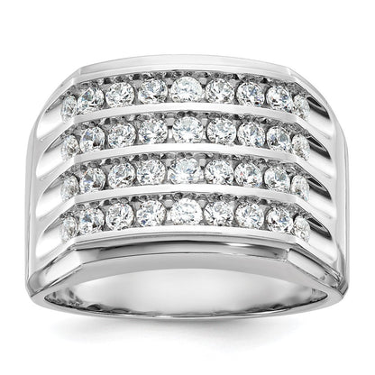 14k White Gold Men's Four-row Diamond Ring Mounting
