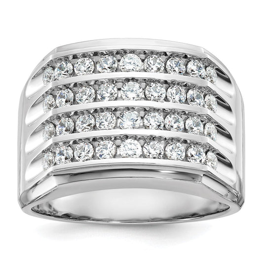 14k White Gold Men's Four-row Diamond Ring Mounting