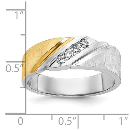 14k Two-tone Gold Men's Polished and Satin 1/4 carat Diamond Complete Ring