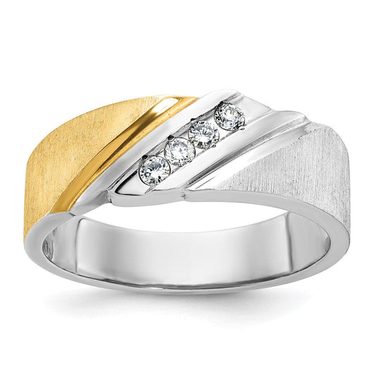 14k Two-tone Gold Men's Polished and Satin Diamond Ring Mounting