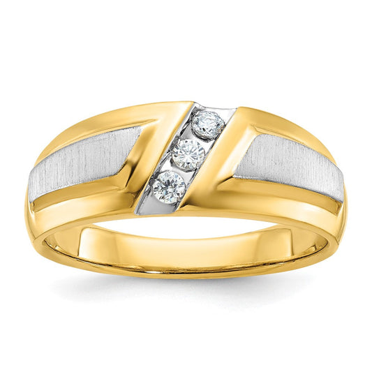 14k Two-tone Gold Men's Polished and Satin 1/5 carat Diamond Complete Ring