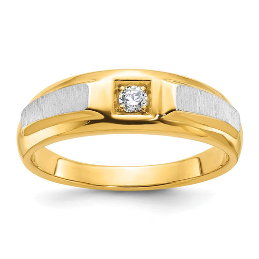 14k Two-tone Gold Men's Polished and Satin 1/10 carat Diamond Complete Ring