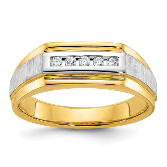 14k Yellow u0026 Rhodium Gold YG w/Rhodium Men's Polished and Satin Diamond Complete Ring