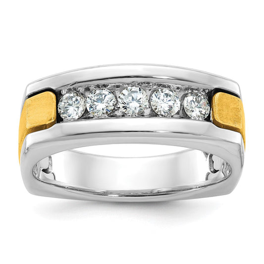 14k Two-tone Gold Men's Polished and Satin 1/2 carat Diamond Complete Ring