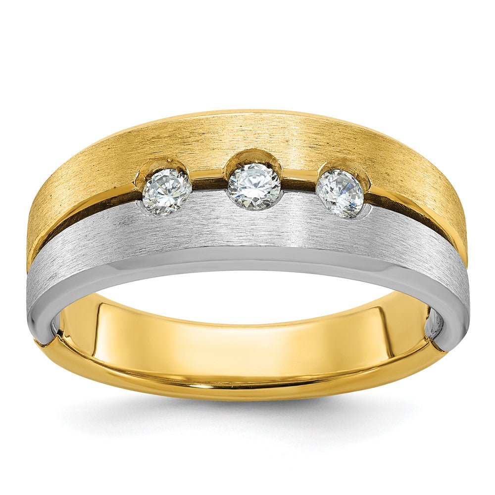 14k Two-tone Gold Men's Polished and Satin Diamond Ring Mounting