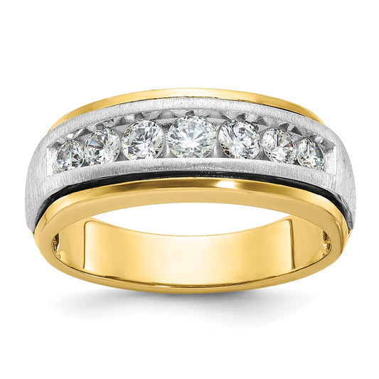 14k Two-tone Gold Men's Polished and Satin 3/4 carat Diamond Complete Ring