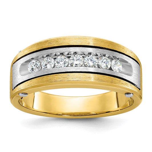 14k Two-tone Gold Men's Polished and Satin Diamond Ring Mounting