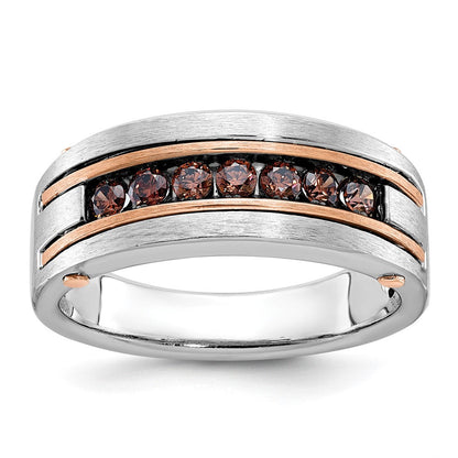14k White/Rose Gold Men's Satin and Diamond Ring Mounting