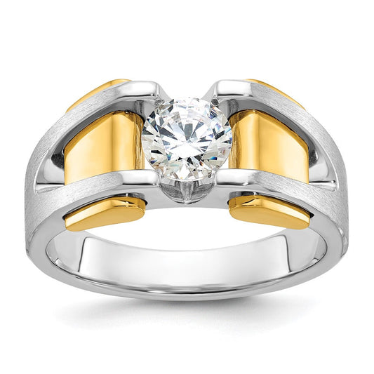 14k Two-tone Gold Men's Polished and Satin Diamond Ring Mounting