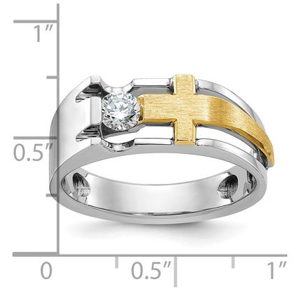 14k Two-tone Gold Men's Cross Satin Diamond Ring Mounting