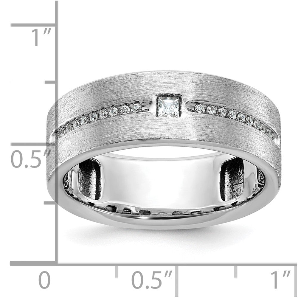 14k White Gold Men's Polished and Satin 1/5 carat Diamond Complete Ring