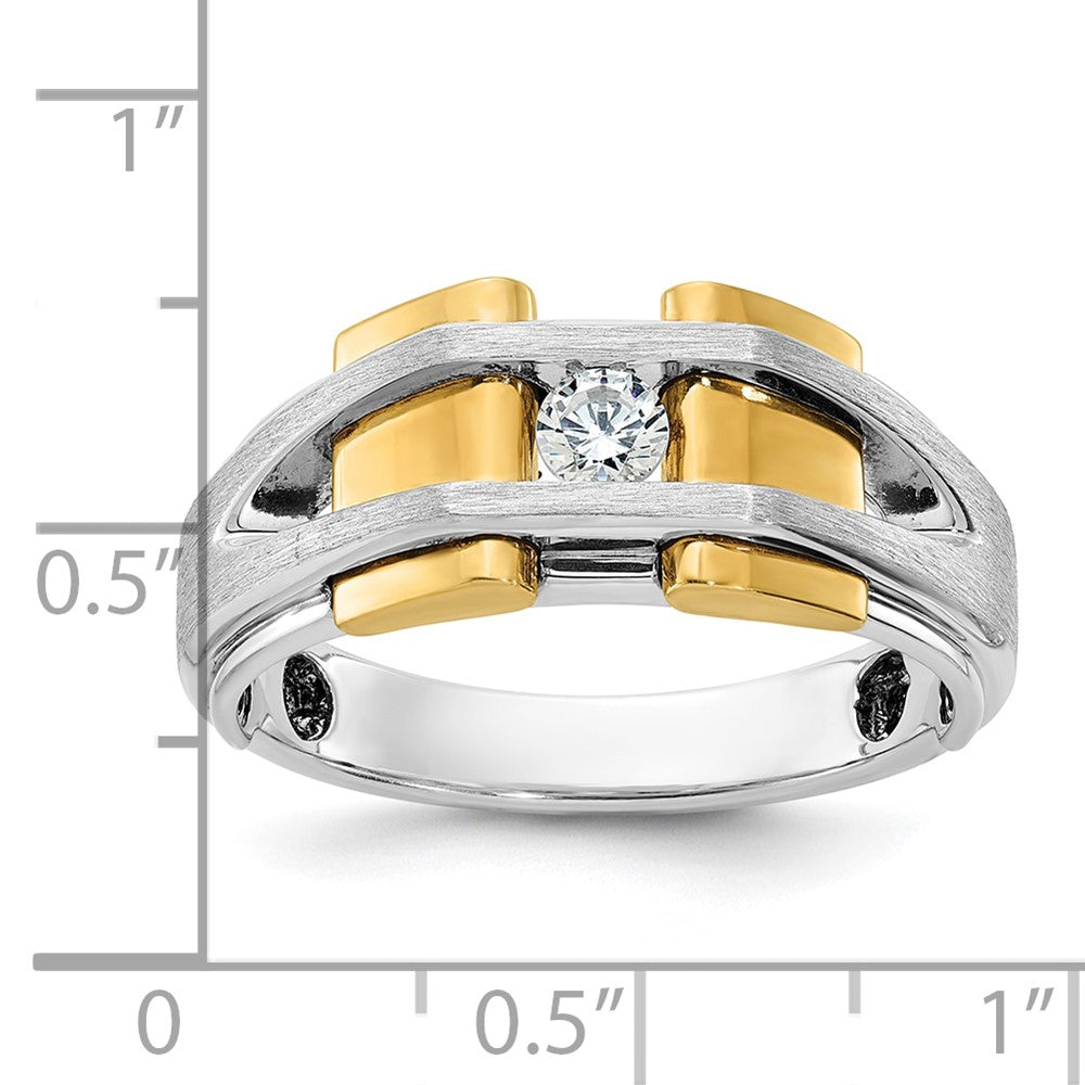 14k Two-tone Gold Men's Polished and Satin 1/5 carat Diamond Complete Ring