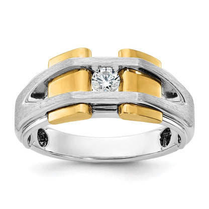 14k Two-tone Gold Men's Polished and Satin 1/5 carat Diamond Complete Ring
