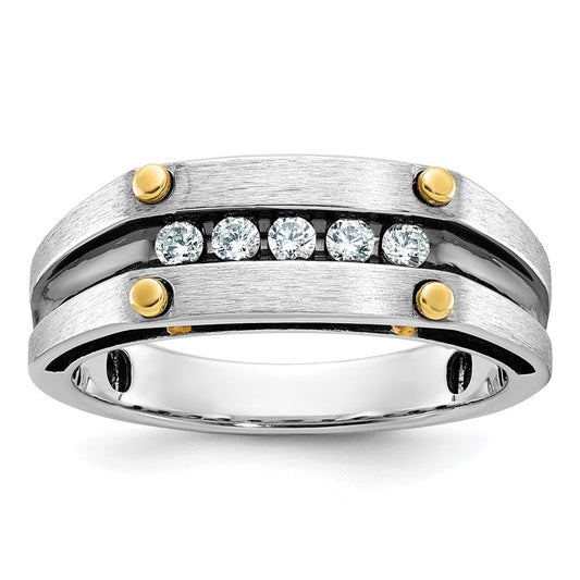 14k Two-tone Gold Men's Polished and Satin Diamond Ring Mounting
