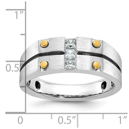 14k Two-tone Gold Men's Polished and Satin Diamond Ring Mounting